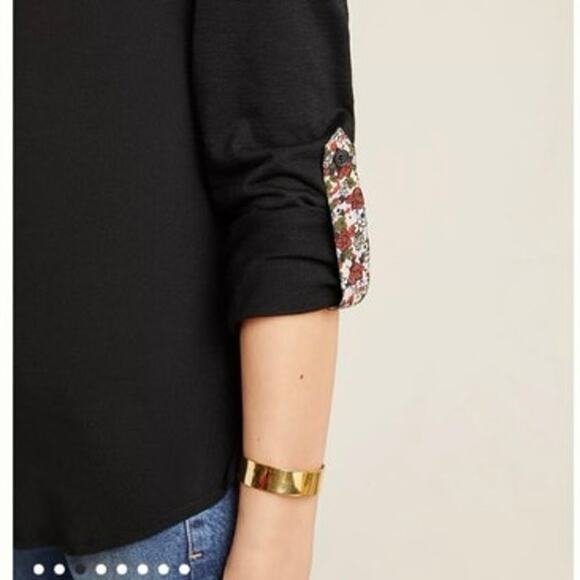 Anthropologie Porridge Aiden Black Roll Tab Sleeve Floral Detail NWT - Size 1X - Picture 2 of 9